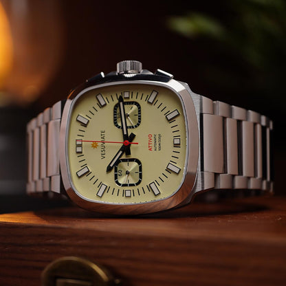 Vesuviate Attivo Chrono 39mm Pale Yellow Dial Automatic - Horology Story Youtube Store