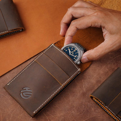 HS Premium Genuine Crazy Horse Leather Watch Pouch