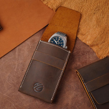 HS Premium Genuine Crazy Horse Leather Watch Pouch