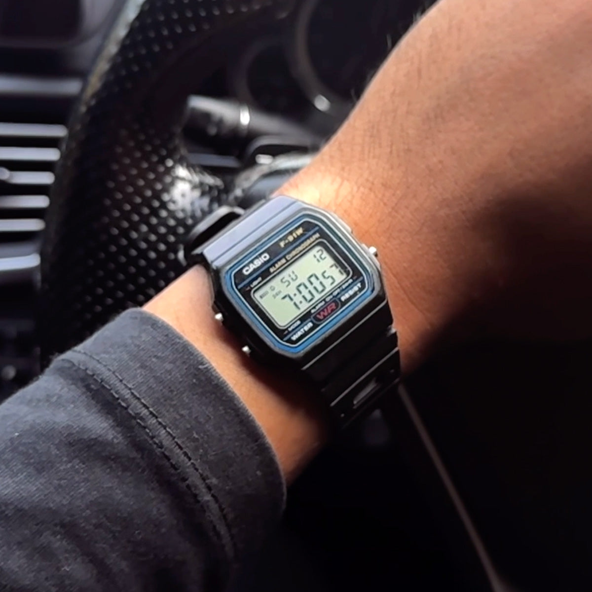 Casio F-91W-1DG Digital Stopwatch On Rubber