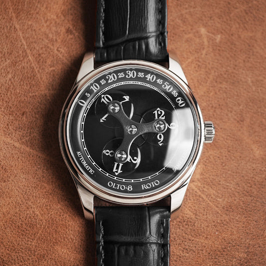 Olto-8 Roto Wandering Hour Midnight Black (Upgraded Dial) - Horology Story Youtube Store