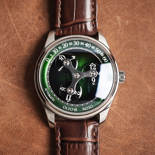 Olto-8 Roto Wandering Hour Jade Green (Upgraded Dial) - Horology Story Youtube Store