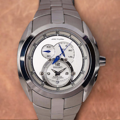 Seiko Arctura SNL045P1 42mm Kinetic Chronograph White Dial - Horology Story Youtube Store