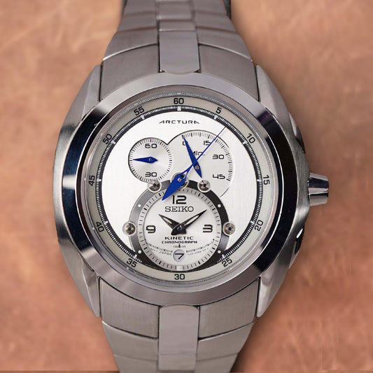 Seiko Arctura SNL045P1 42mm Kinetic Chronograph White Dial - Horology Story Youtube Store
