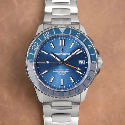Venezianico Nereide GMT 39mm 3521502C Blue Silver - Horology Story Youtube Store