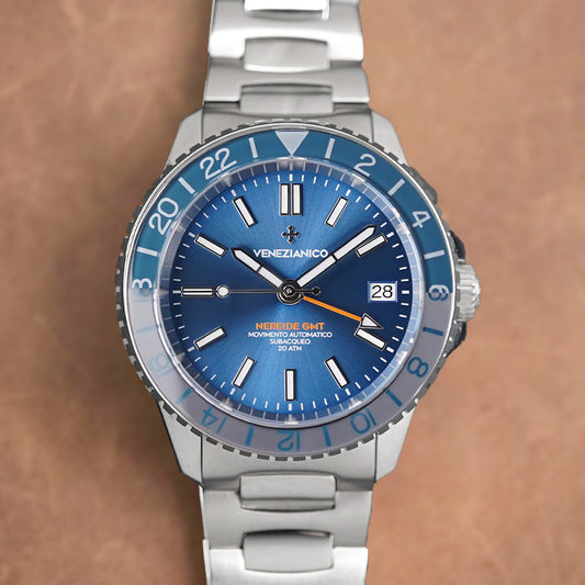 Venezianico Nereide GMT 39mm 3521502C Blue Silver - Horology Story Youtube Store